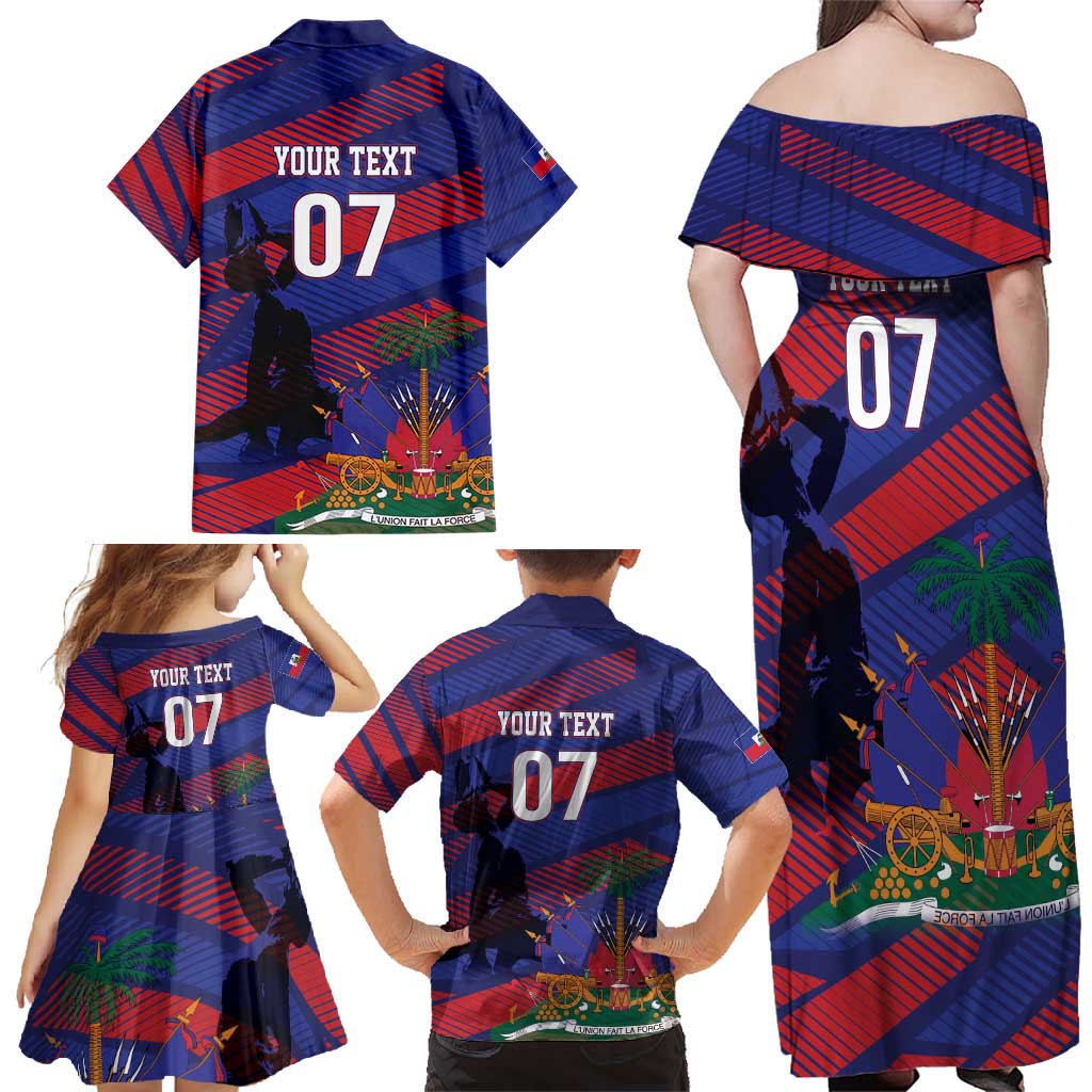 Haiti Football Personalized Les Grenadiers Family Matching Off Shoulder Maxi Dress and Hawaiian Shirt Echoes of History - Wonder Print Shop