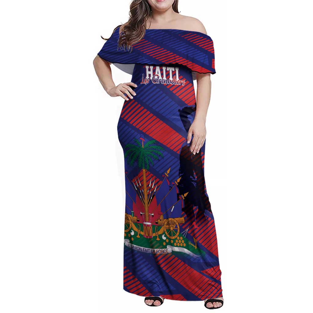 Haiti Football Personalized Les Grenadiers Family Matching Off Shoulder Maxi Dress and Hawaiian Shirt Echoes of History - Wonder Print Shop