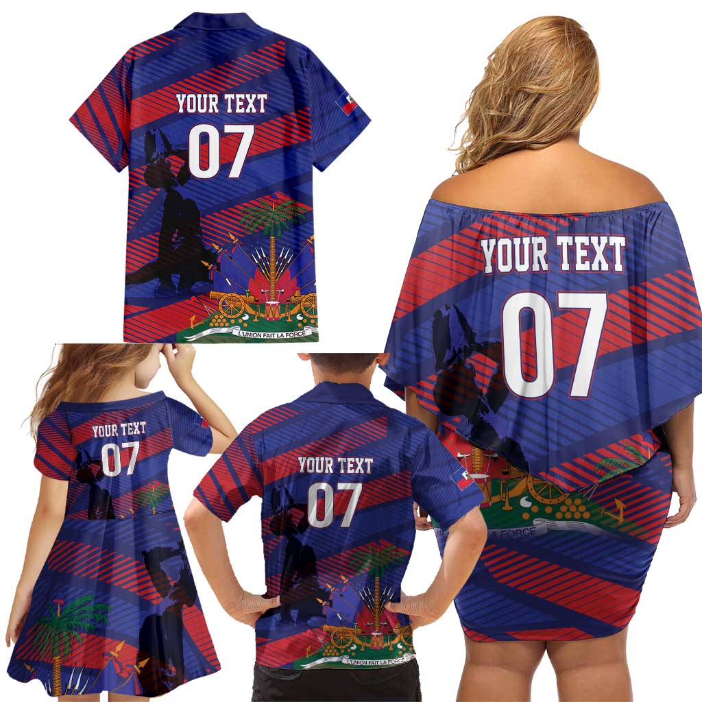 Haiti Football Personalized Les Grenadiers Family Matching Off Shoulder Short Dress and Hawaiian Shirt Echoes of History - Wonder Print Shop
