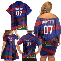 Haiti Football Personalized Les Grenadiers Family Matching Off Shoulder Short Dress and Hawaiian Shirt Echoes of History - Wonder Print Shop