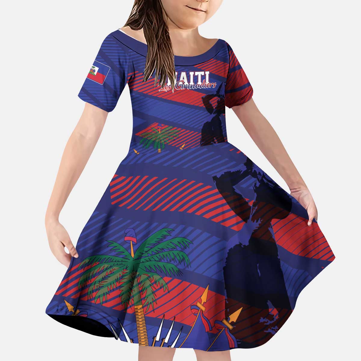 Haiti Football Personalized Les Grenadiers Kid Short Sleeve Dress Echoes of History - Wonder Print Shop