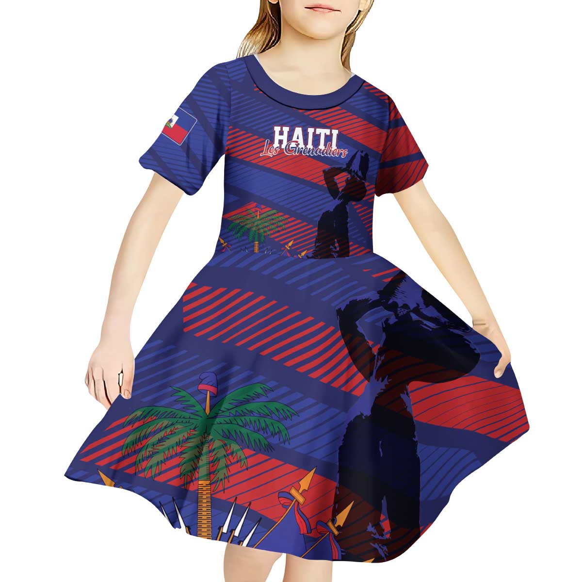 Haiti Football Personalized Les Grenadiers Kid Short Sleeve Dress Echoes of History - Wonder Print Shop