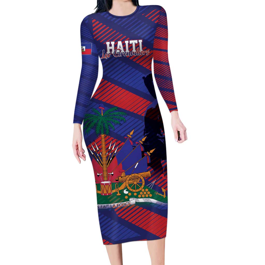 Haiti Football Personalized Les Grenadiers Long Sleeve Bodycon Dress Echoes of History - Wonder Print Shop