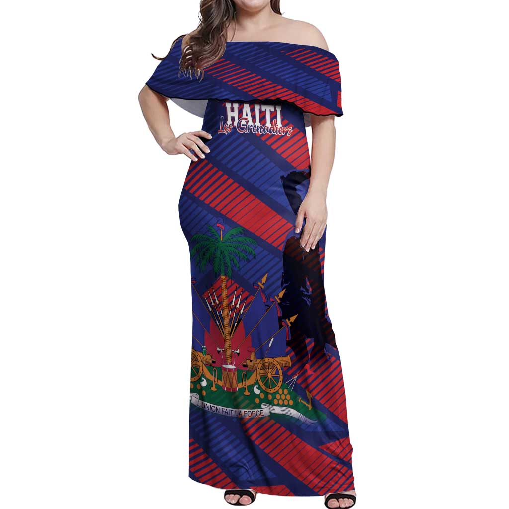 Haiti Football Personalized Les Grenadiers Off Shoulder Maxi Dress Echoes of History - Wonder Print Shop