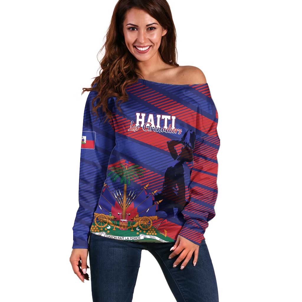 Haiti Football Personalized Les Grenadiers Off Shoulder Sweater Echoes of History - Wonder Print Shop