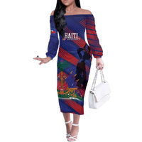 Haiti Football Personalized Les Grenadiers Off The Shoulder Long Sleeve Dress Echoes of History - Wonder Print Shop