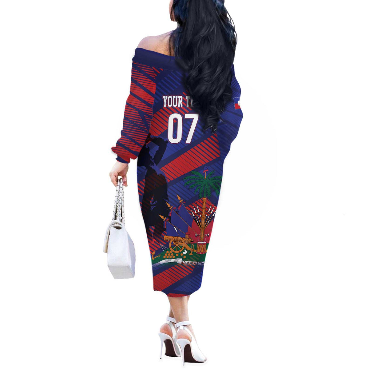 Haiti Football Personalized Les Grenadiers Off The Shoulder Long Sleeve Dress Echoes of History - Wonder Print Shop