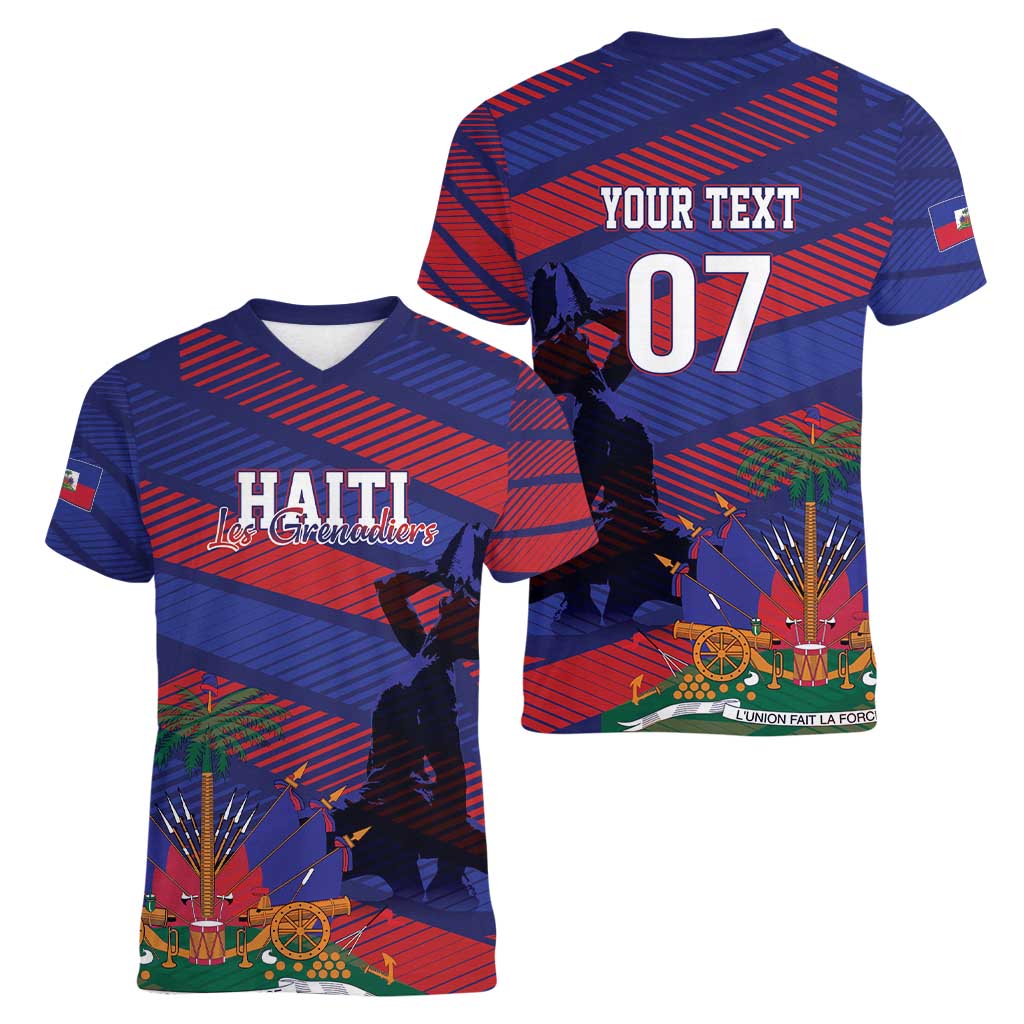Haiti Football Personalized Les Grenadiers Women V-Neck T-Shirt Echoes of History - Wonder Print Shop