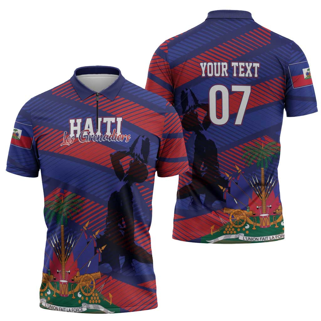 Haiti Football Personalized Les Grenadiers Zipper Polo Shirt Echoes of History - Wonder Print Shop
