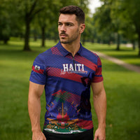 Haiti Football Personalized Les Grenadiers Zipper Polo Shirt Echoes of History - Wonder Print Shop