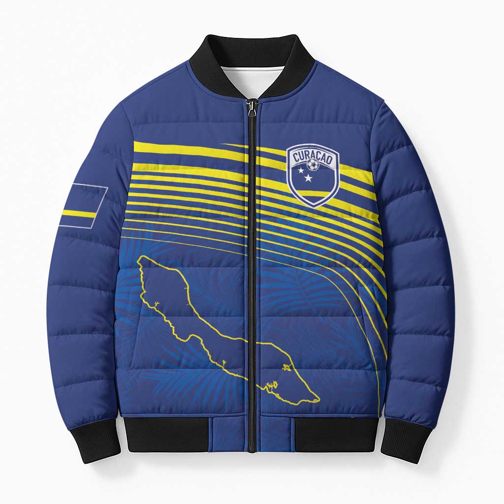 Curacao Football Custom Korsou Blue Wave Bomber Puffer Jacket Making History - Wonder Print Shop