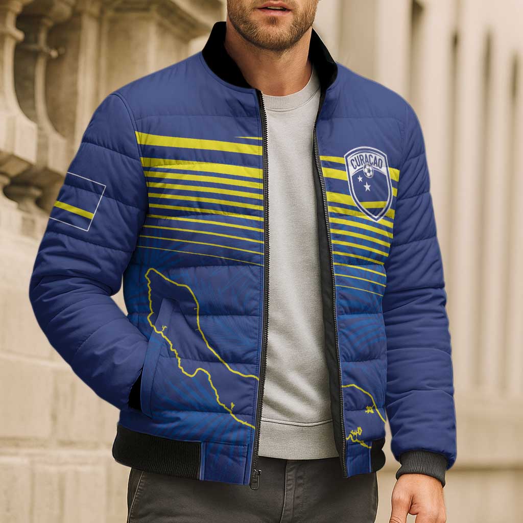 Curacao Football Custom Korsou Blue Wave Bomber Puffer Jacket Making History - Wonder Print Shop