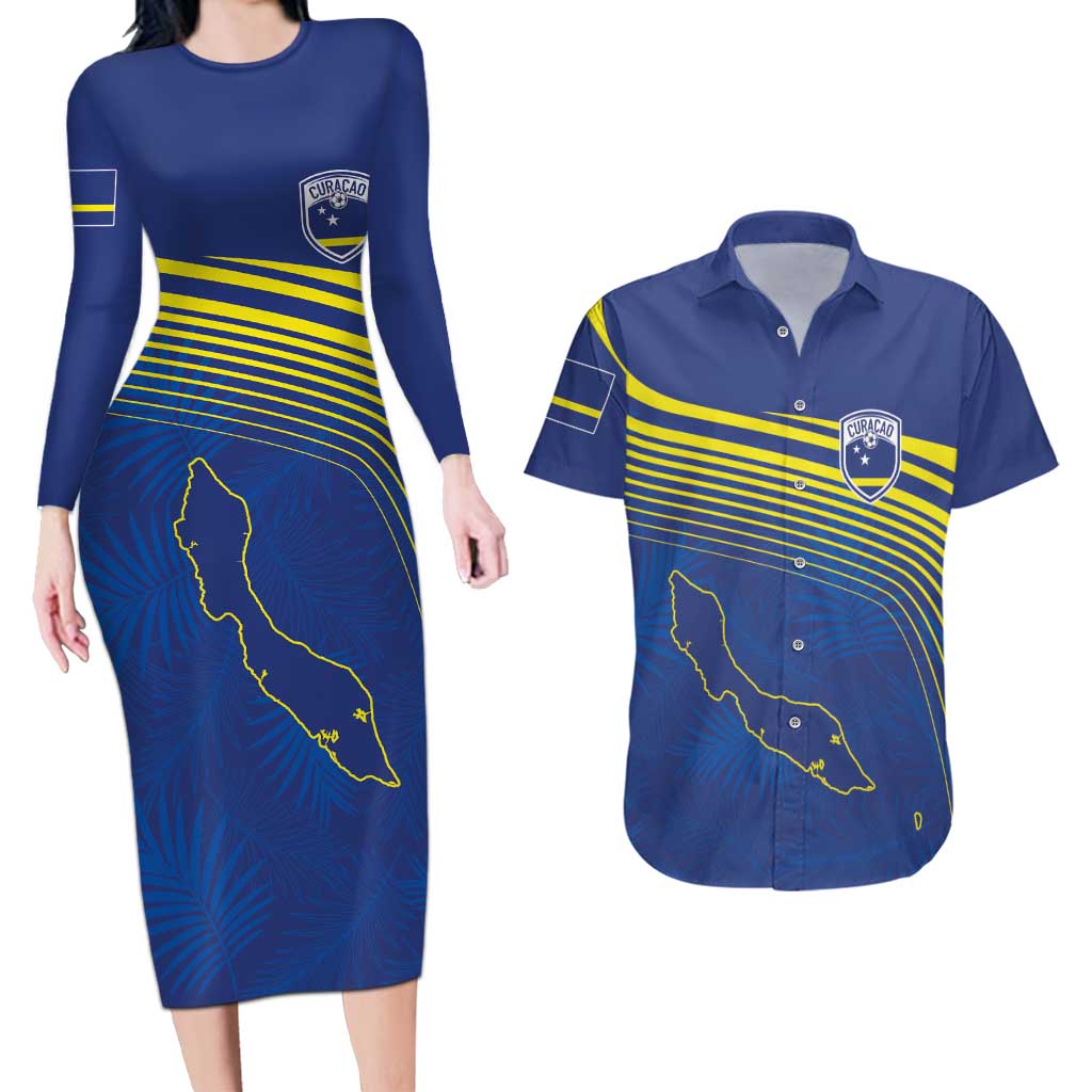 Curacao Football Custom Korsou Blue Wave Couples Matching Long Sleeve Bodycon Dress and Hawaiian Shirt Making History - Wonder Print Shop