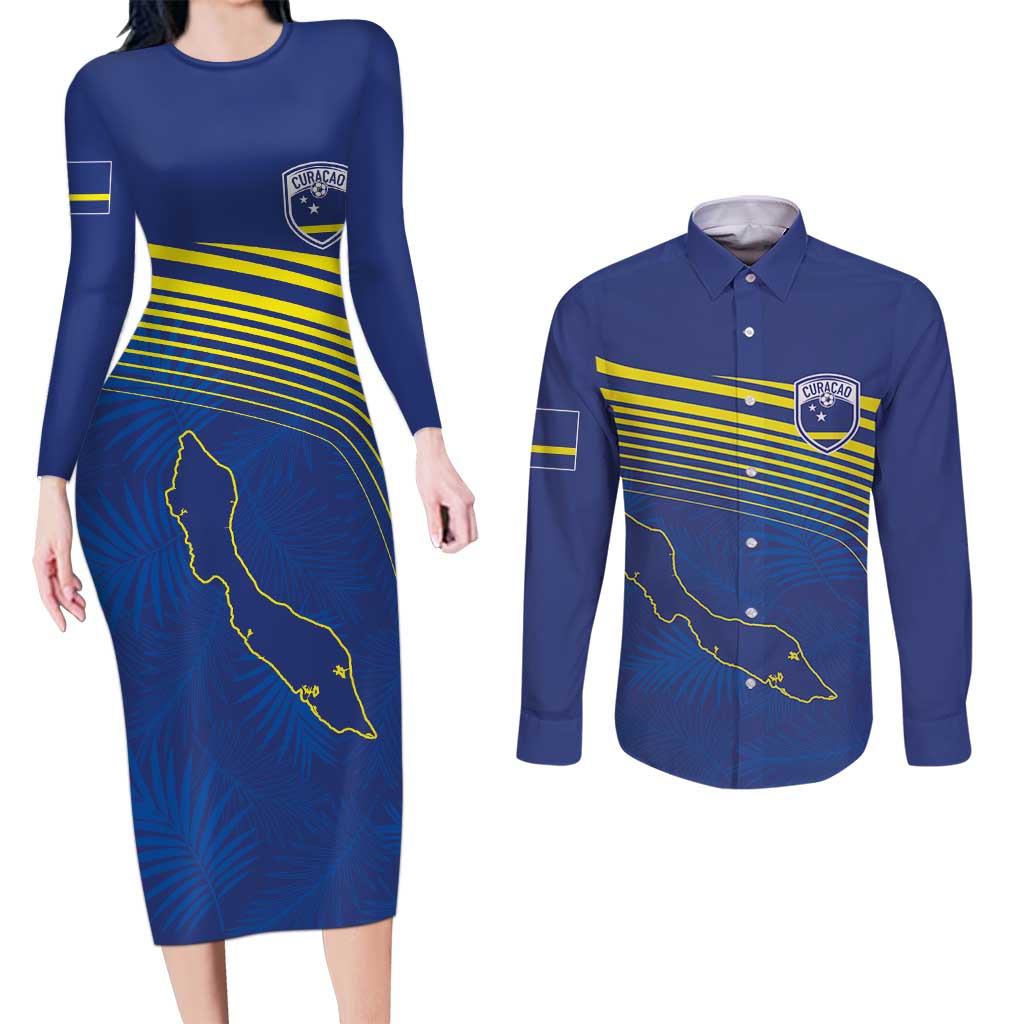 Curacao Football Custom Korsou Blue Wave Couples Matching Long Sleeve Bodycon Dress and Long Sleeve Button Shirt Making History - Wonder Print Shop