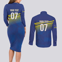 Curacao Football Custom Korsou Blue Wave Couples Matching Long Sleeve Bodycon Dress and Long Sleeve Button Shirt Making History - Wonder Print Shop