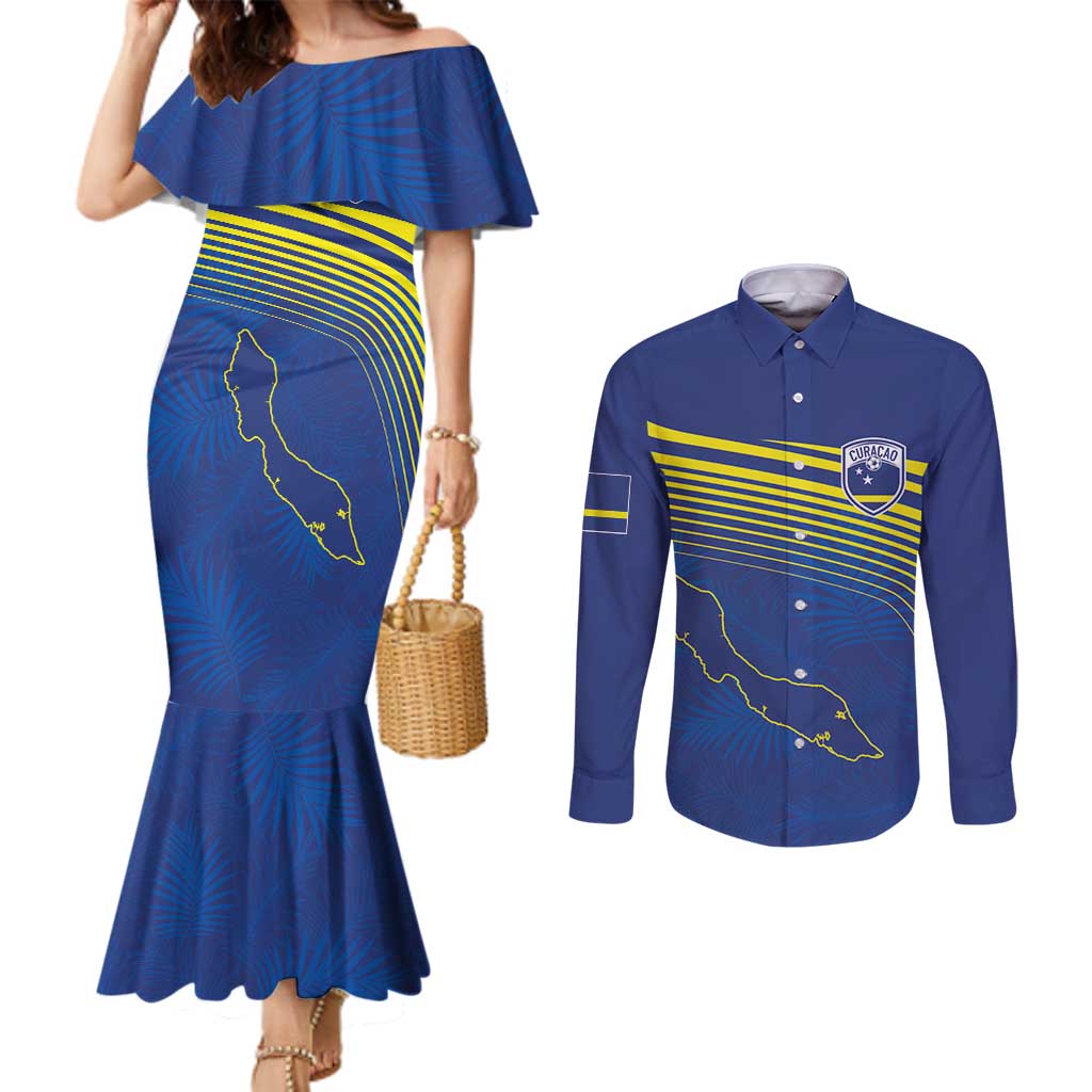 Curacao Football Custom Korsou Blue Wave Couples Matching Mermaid Dress and Long Sleeve Button Shirt Making History - Wonder Print Shop