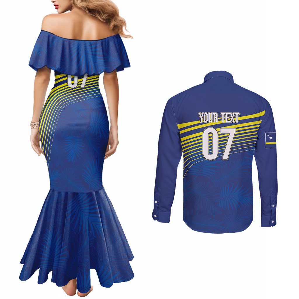 Curacao Football Custom Korsou Blue Wave Couples Matching Mermaid Dress and Long Sleeve Button Shirt Making History - Wonder Print Shop