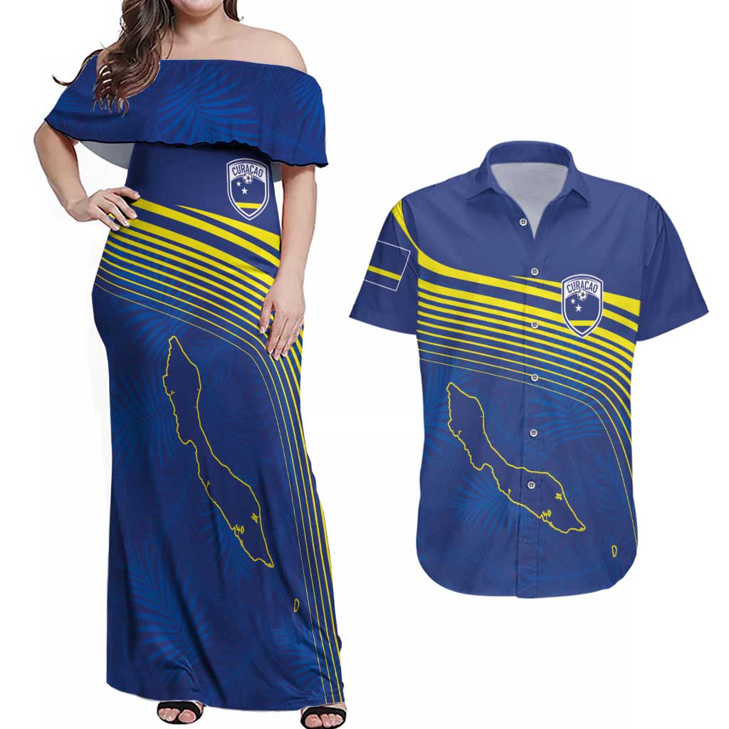 Curacao Football Custom Korsou Blue Wave Couples Matching Off Shoulder Maxi Dress and Hawaiian Shirt Making History - Wonder Print Shop