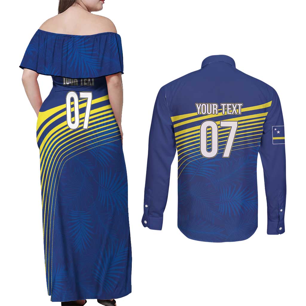 Curacao Football Custom Korsou Blue Wave Couples Matching Off Shoulder Maxi Dress and Long Sleeve Button Shirt Making History - Wonder Print Shop