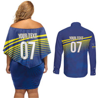 Curacao Football Custom Korsou Blue Wave Couples Matching Off Shoulder Short Dress and Long Sleeve Button Shirt Making History - Wonder Print Shop