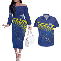 Curacao Football Custom Korsou Blue Wave Couples Matching Off The Shoulder Long Sleeve Dress and Hawaiian Shirt Making History - Wonder Print Shop