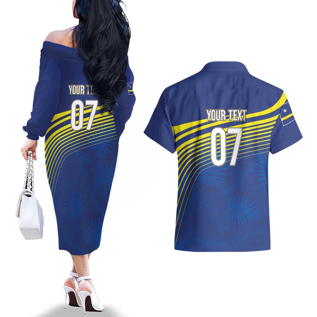 Curacao Football Custom Korsou Blue Wave Couples Matching Off The Shoulder Long Sleeve Dress and Hawaiian Shirt Making History - Wonder Print Shop