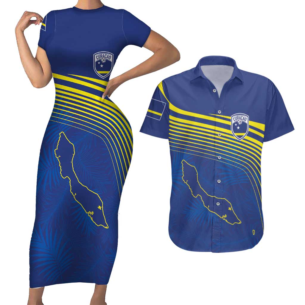 Curacao Football Custom Korsou Blue Wave Couples Matching Short Sleeve Bodycon Dress and Hawaiian Shirt Making History - Wonder Print Shop