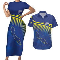 Curacao Football Custom Korsou Blue Wave Couples Matching Short Sleeve Bodycon Dress and Hawaiian Shirt Making History - Wonder Print Shop