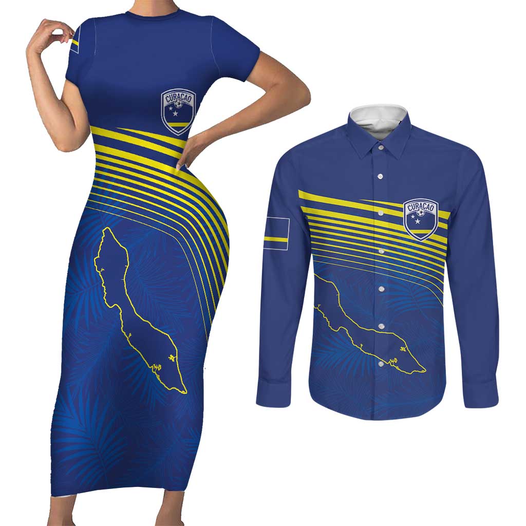 Curacao Football Custom Korsou Blue Wave Couples Matching Short Sleeve Bodycon Dress and Long Sleeve Button Shirt Making History - Wonder Print Shop