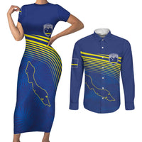 Curacao Football Custom Korsou Blue Wave Couples Matching Short Sleeve Bodycon Dress and Long Sleeve Button Shirt Making History - Wonder Print Shop