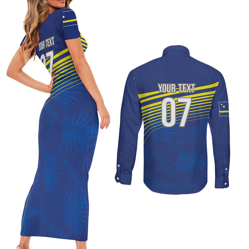 Curacao Football Custom Korsou Blue Wave Couples Matching Short Sleeve Bodycon Dress and Long Sleeve Button Shirt Making History - Wonder Print Shop
