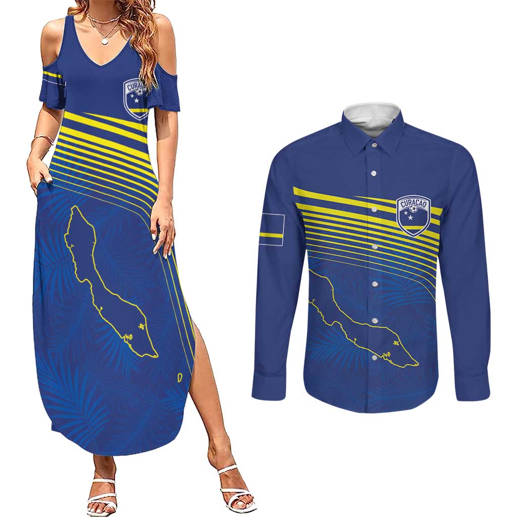 Curacao Football Custom Korsou Blue Wave Couples Matching Summer Maxi Dress and Long Sleeve Button Shirt Making History - Wonder Print Shop
