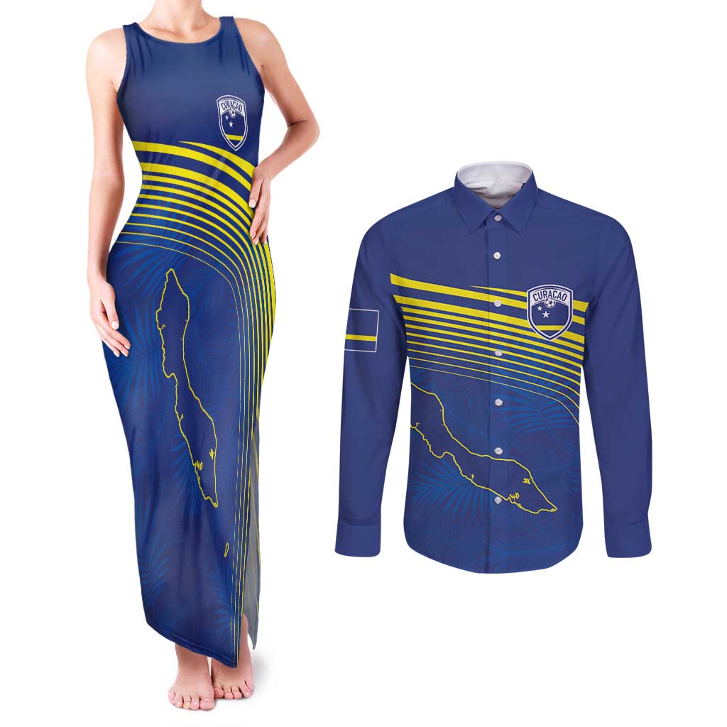 Curacao Football Custom Korsou Blue Wave Couples Matching Tank Maxi Dress and Long Sleeve Button Shirt Making History - Wonder Print Shop