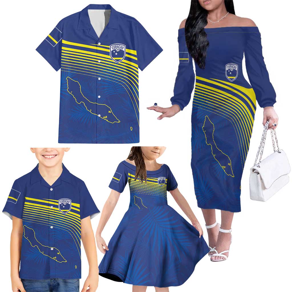 Curacao Football Custom Korsou Blue Wave Family Matching Off The Shoulder Long Sleeve Dress and Hawaiian Shirt Making History - Wonder Print Shop