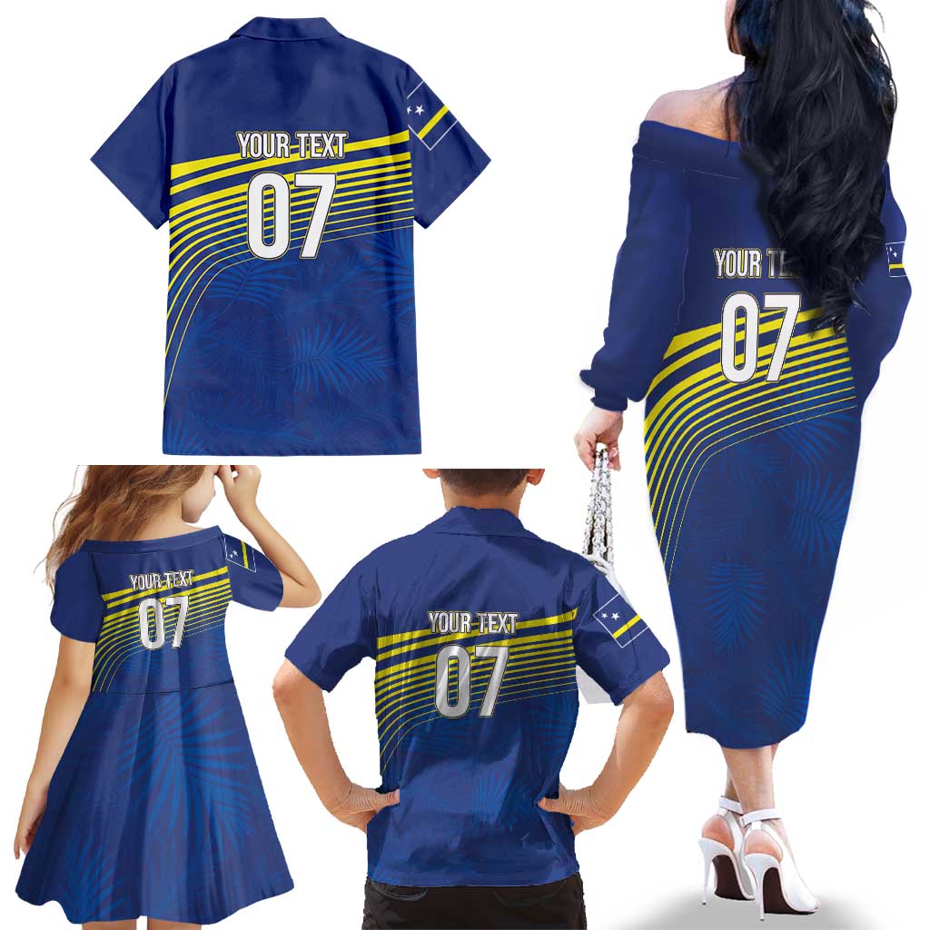 Curacao Football Custom Korsou Blue Wave Family Matching Off The Shoulder Long Sleeve Dress and Hawaiian Shirt Making History - Wonder Print Shop
