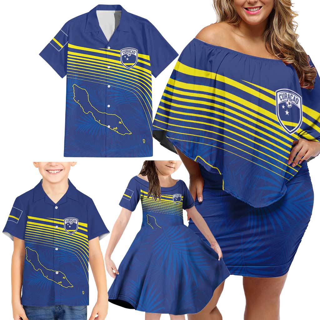 Curacao Football Custom Korsou Blue Wave Family Matching Off Shoulder Short Dress and Hawaiian Shirt Making History - Wonder Print Shop