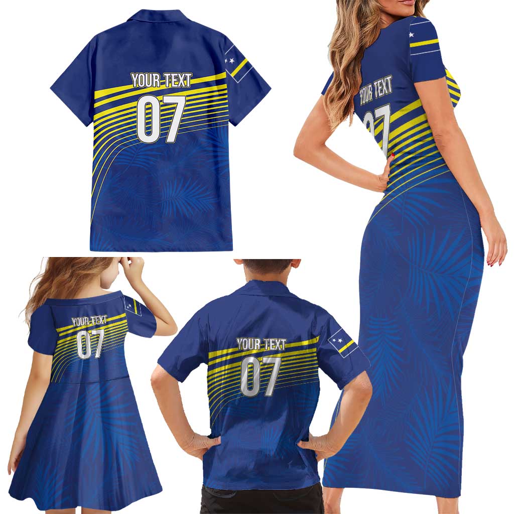 Curacao Football Custom Korsou Blue Wave Family Matching Short Sleeve Bodycon Dress and Hawaiian Shirt Making History - Wonder Print Shop