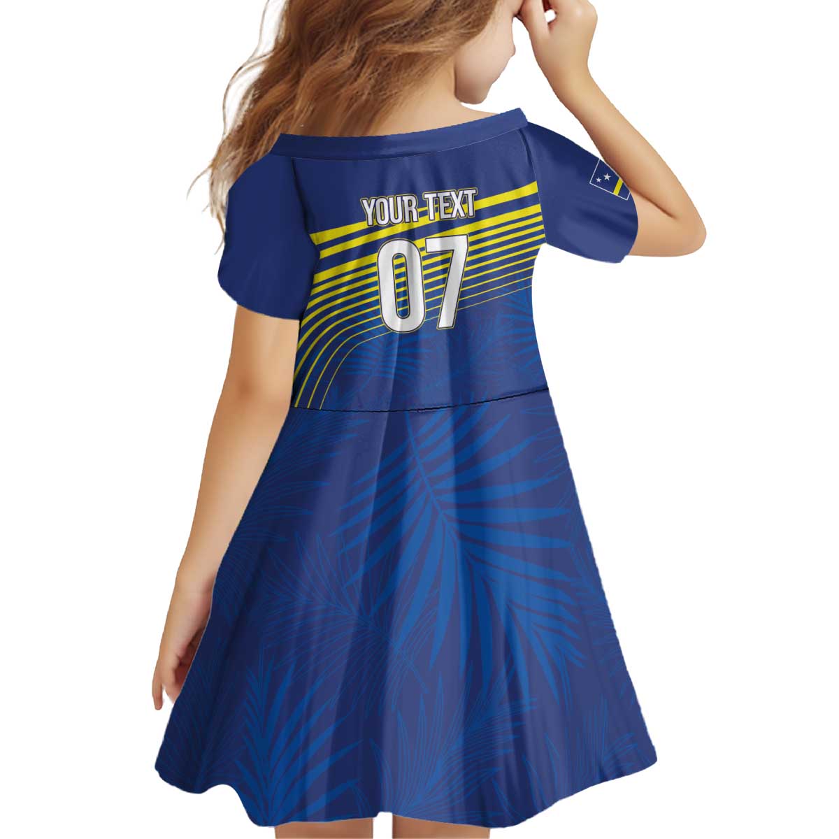 Curacao Football Custom Korsou Blue Wave Kid Short Sleeve Dress Making History - Wonder Print Shop