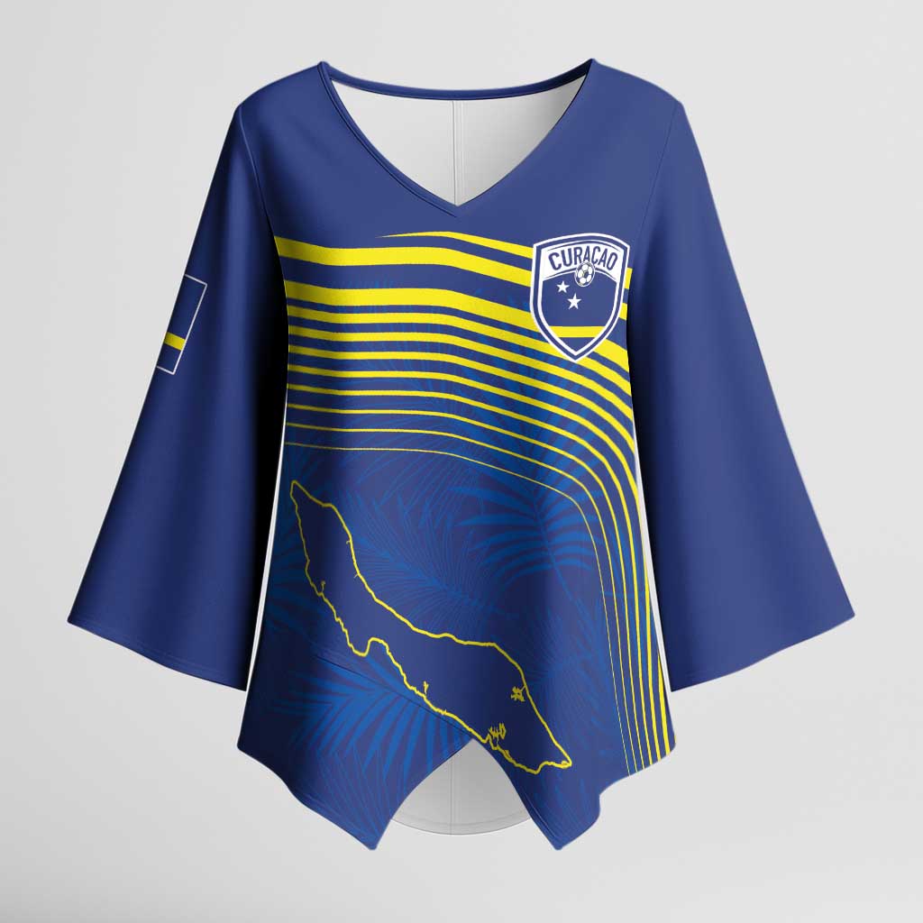 Curacao Football Custom Korsou Blue Wave Kimono Sleeve Blouse Making History - Wonder Print Shop