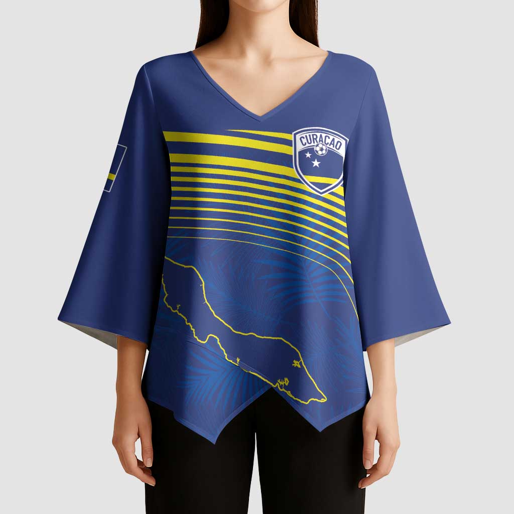 Curacao Football Custom Korsou Blue Wave Kimono Sleeve Blouse Making History - Wonder Print Shop