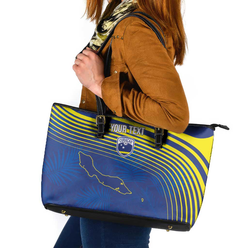 Curacao Football Custom Korsou Blue Wave Leather Tote Bag Making History - Wonder Print Shop