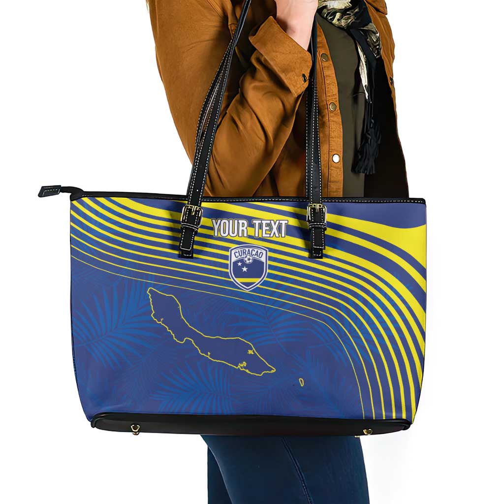 Curacao Football Custom Korsou Blue Wave Leather Tote Bag Making History - Wonder Print Shop