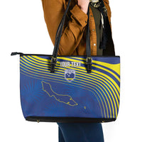 Curacao Football Custom Korsou Blue Wave Leather Tote Bag Making History - Wonder Print Shop