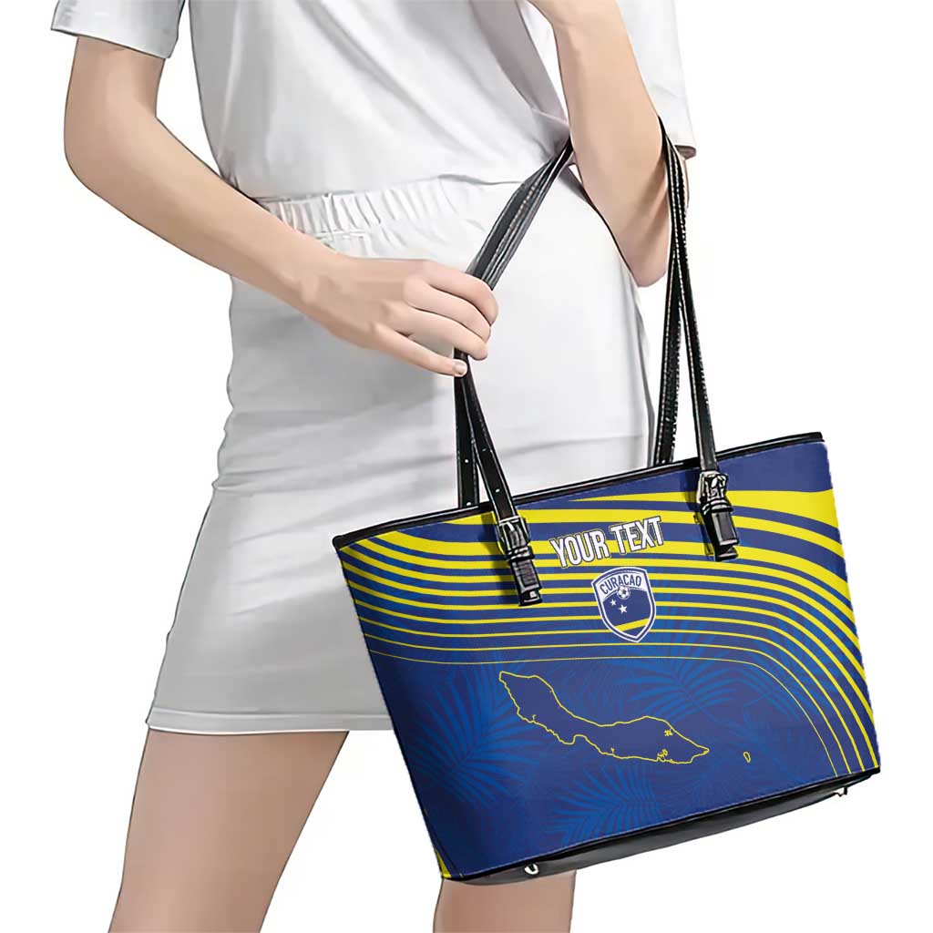 Curacao Football Custom Korsou Blue Wave Leather Tote Bag Making History - Wonder Print Shop