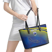Curacao Football Custom Korsou Blue Wave Leather Tote Bag Making History - Wonder Print Shop