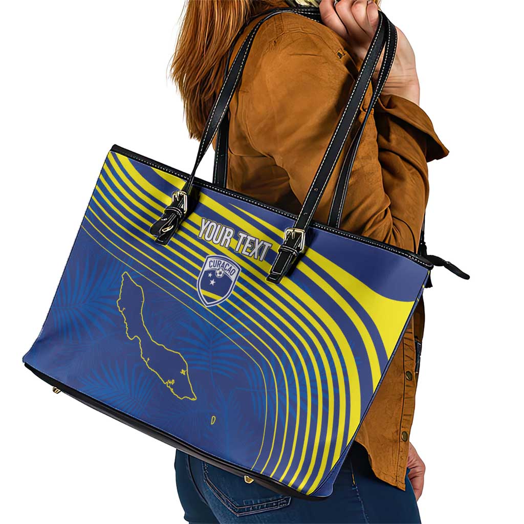 Curacao Football Custom Korsou Blue Wave Leather Tote Bag Making History - Wonder Print Shop