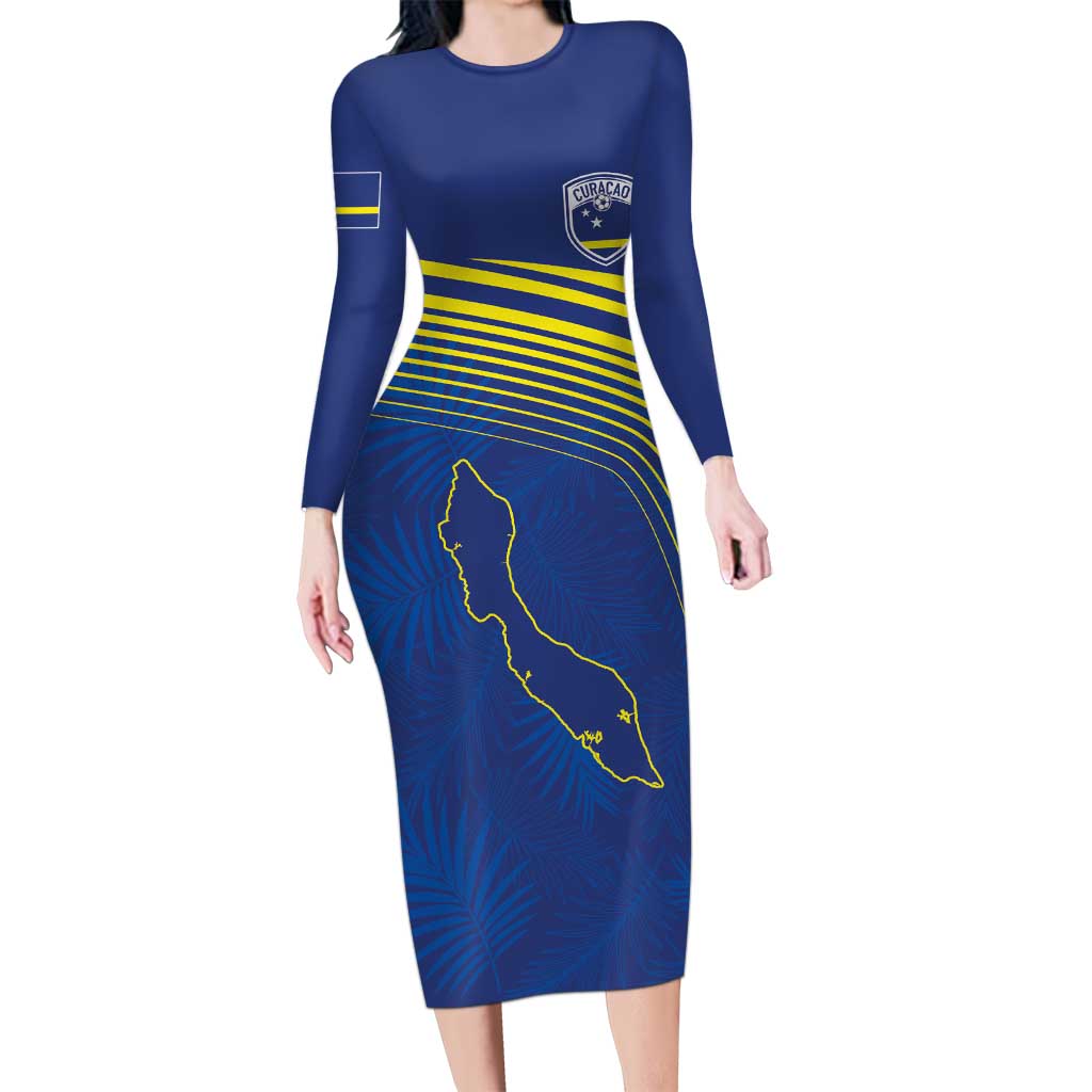 Curacao Football Custom Korsou Blue Wave Long Sleeve Bodycon Dress Making History - Wonder Print Shop