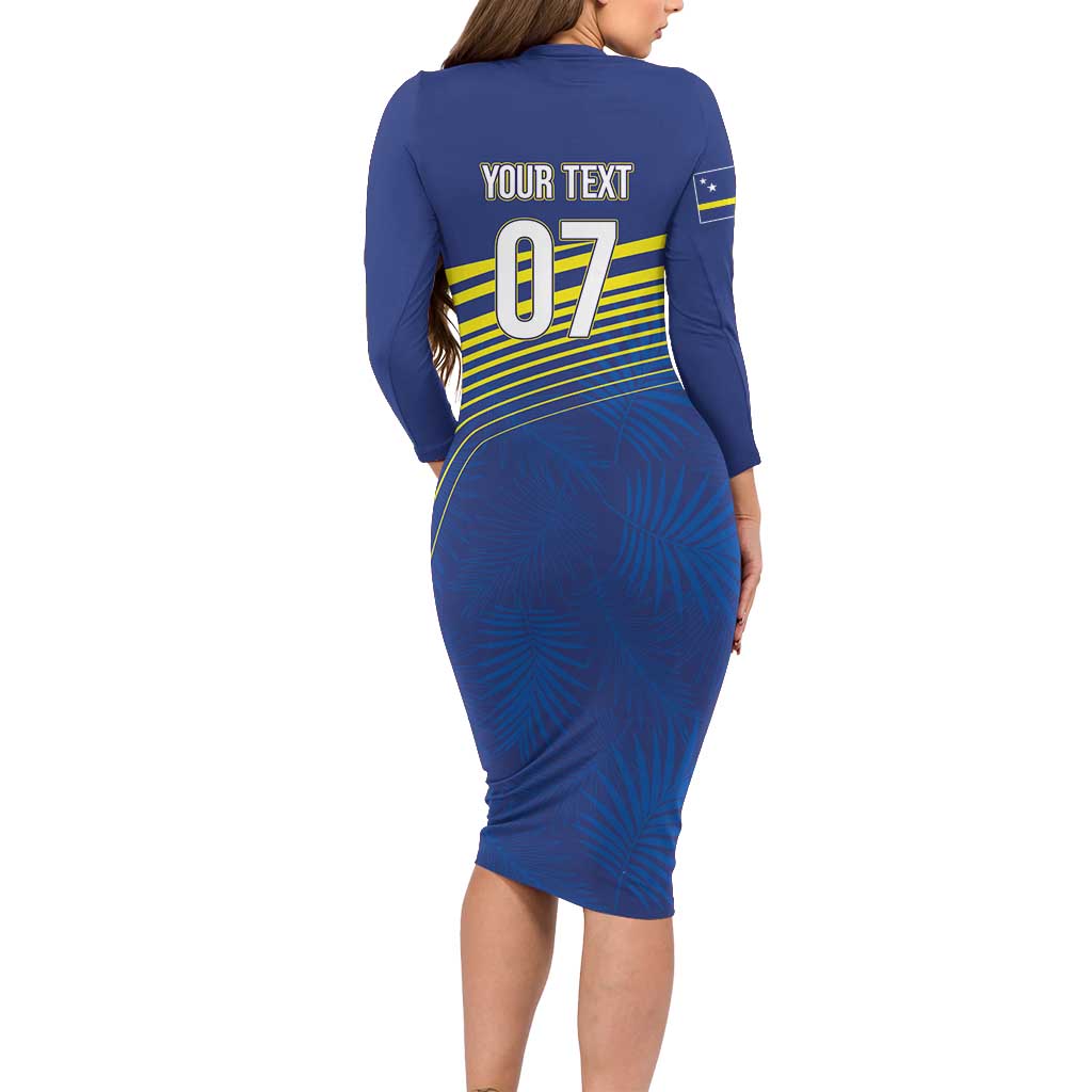 Curacao Football Custom Korsou Blue Wave Long Sleeve Bodycon Dress Making History - Wonder Print Shop