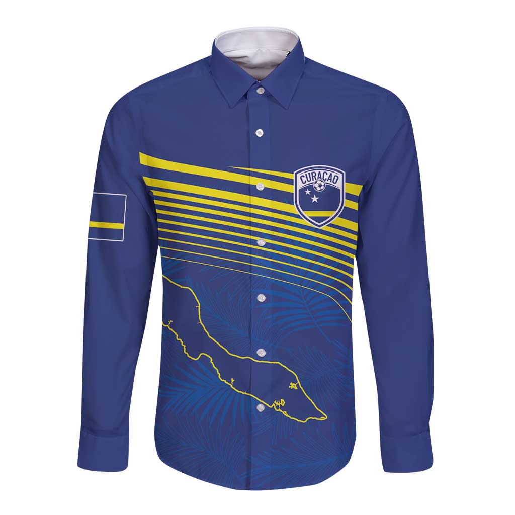 Curacao Football Custom Korsou Blue Wave Long Sleeve Button Shirt Making History - Wonder Print Shop