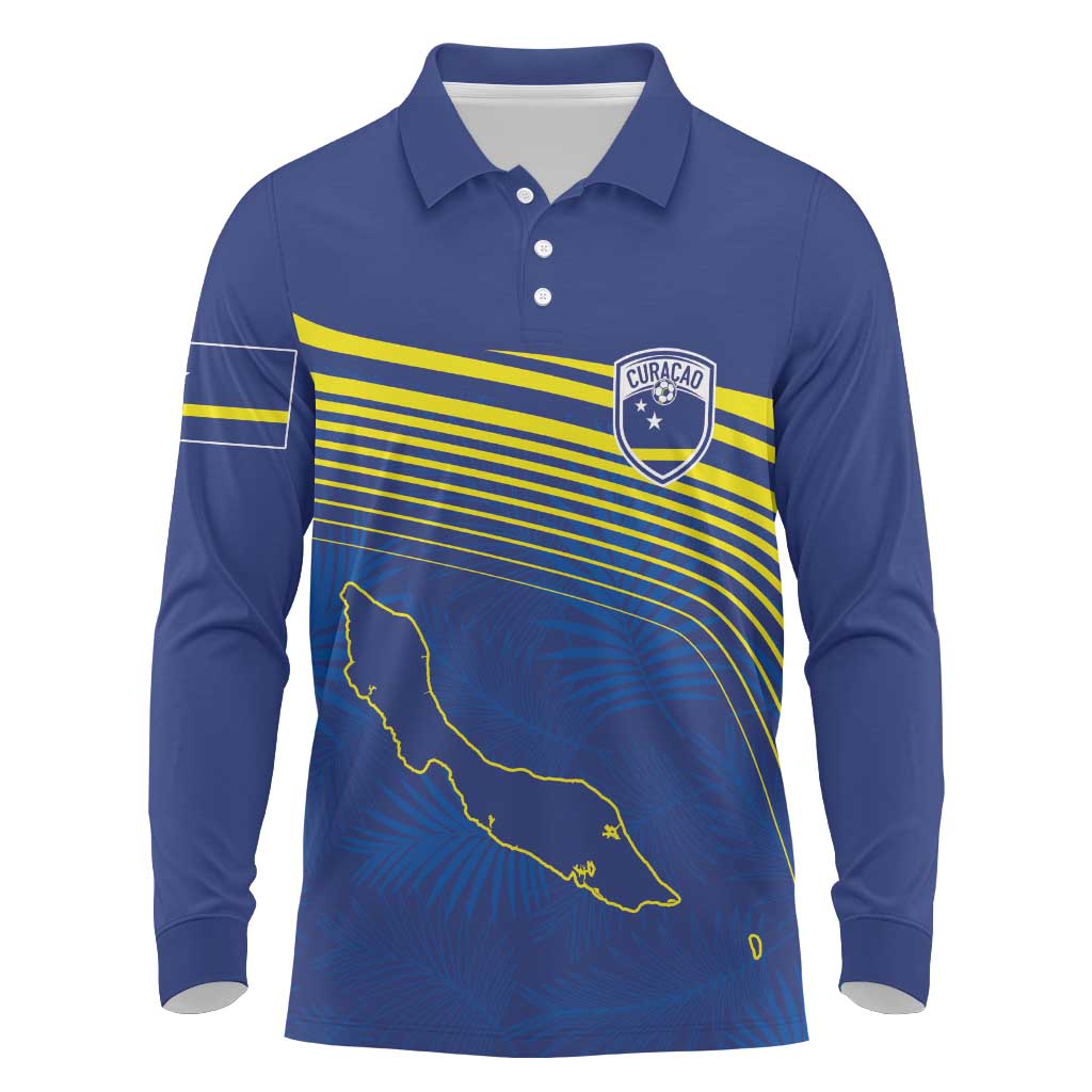 Curacao Football Custom Korsou Blue Wave Long Sleeve Polo Shirt Making History - Wonder Print Shop